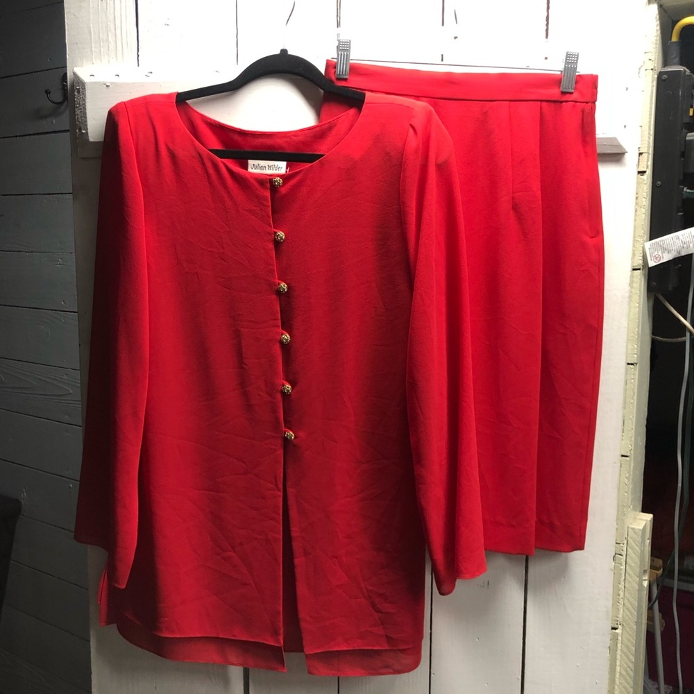 Vintage Red Blazer and Skirt Suit Set